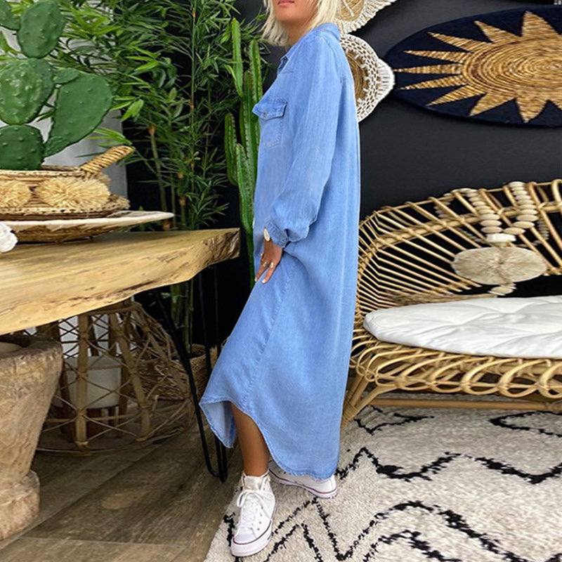 Sofia™ | Robe Maxi à Manches Longues en Denim