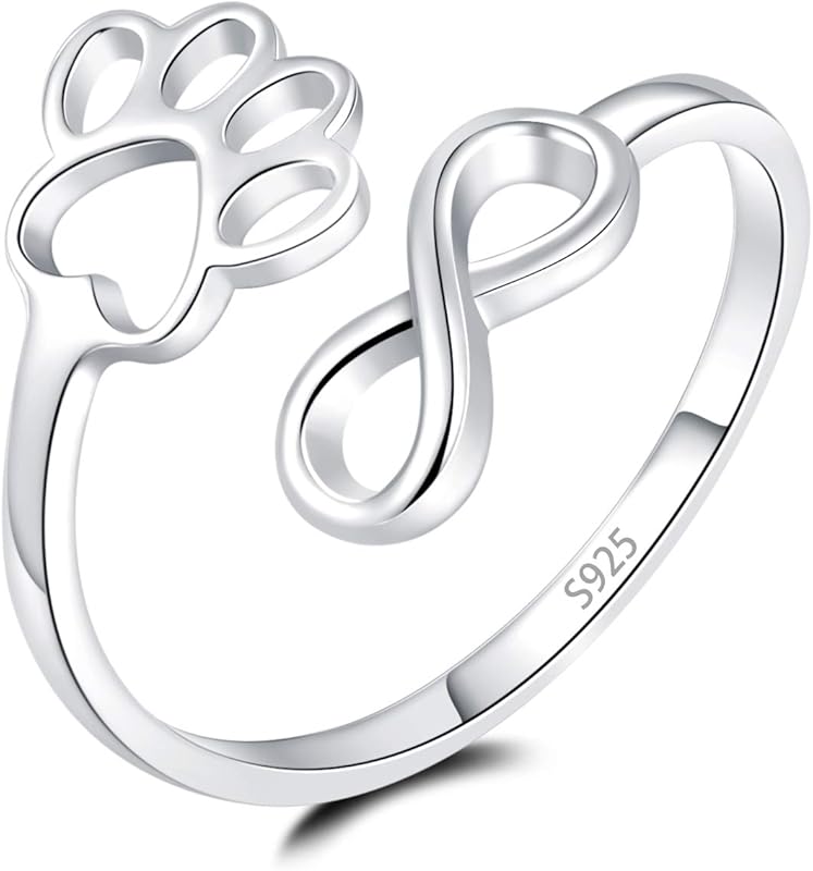 Bague Ajustable en Argent 925 avec Motif de Patte et Cœur – Nivi