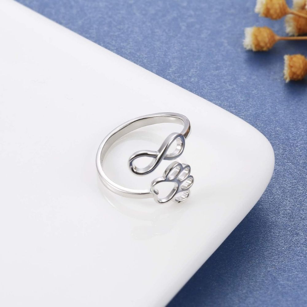 Bague Ajustable en Argent 925 avec Motif de Patte et Cœur – Nivi