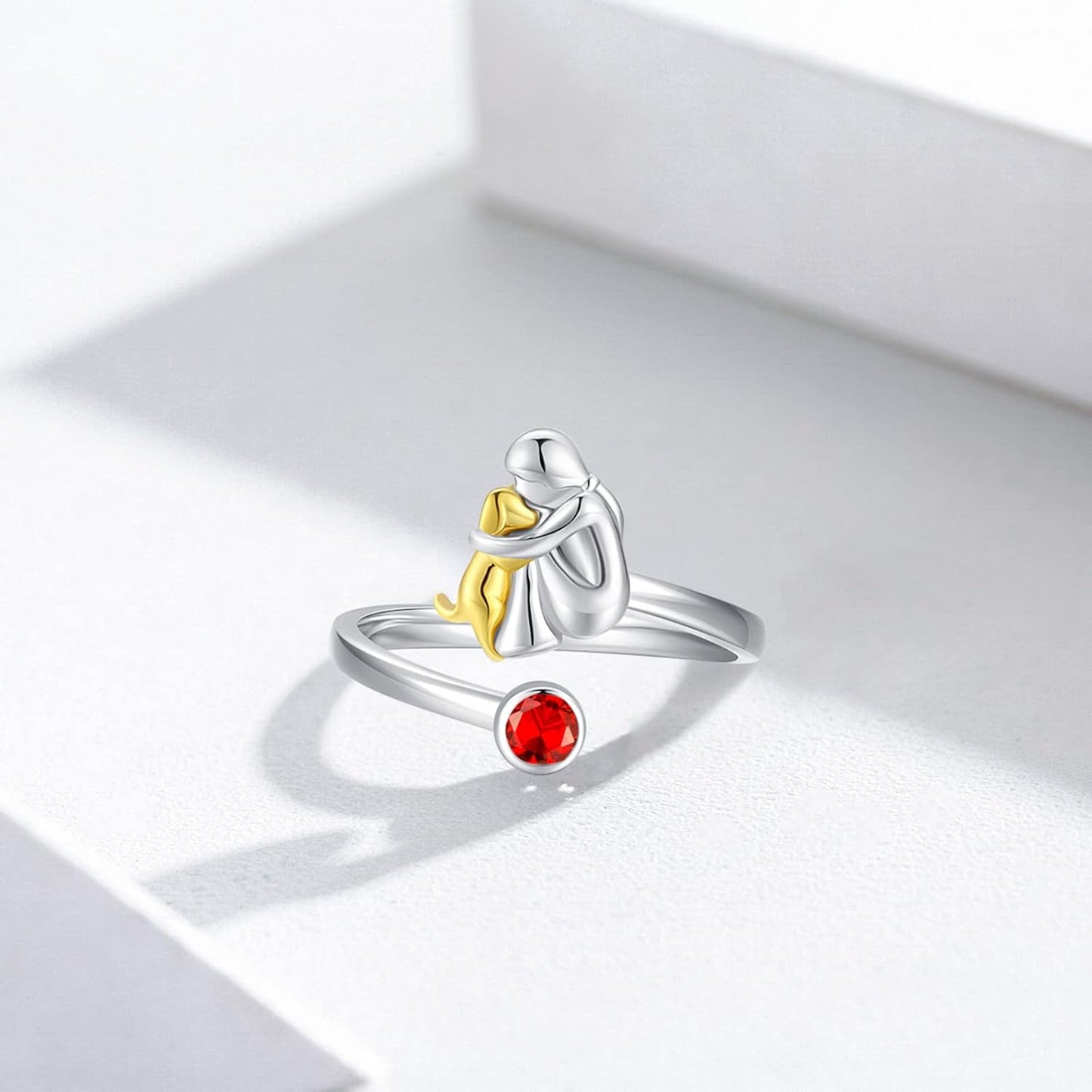 Bague Ajustable en Argent 925 avec Design Chien et Fille – Erin