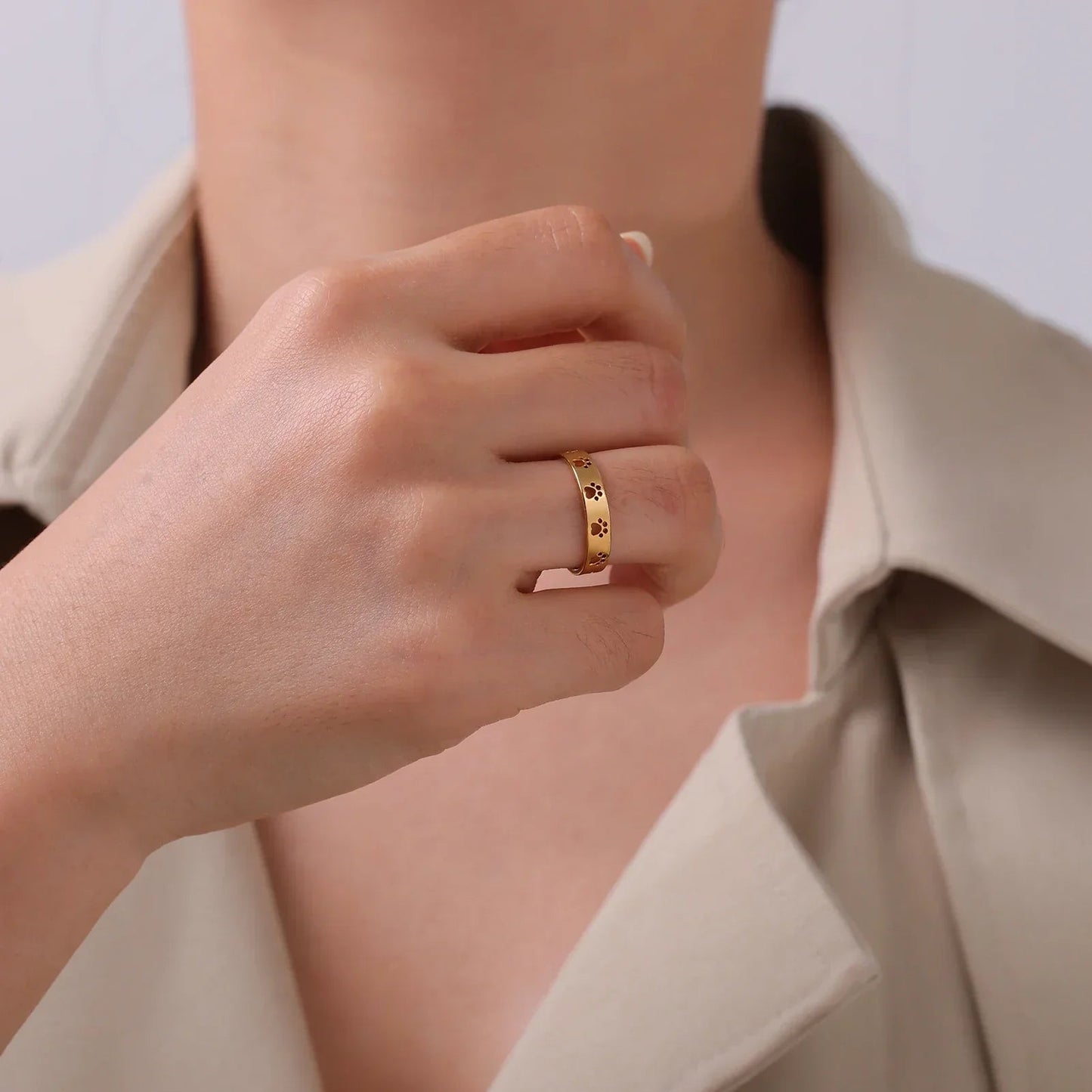Bague Ajustable en Argent et or avec Motif de Patte – Miraie