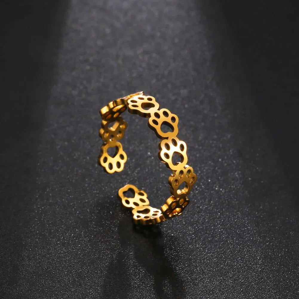 Bague Ajustable en Argent et Or avec Empreinte de Patte – OVA