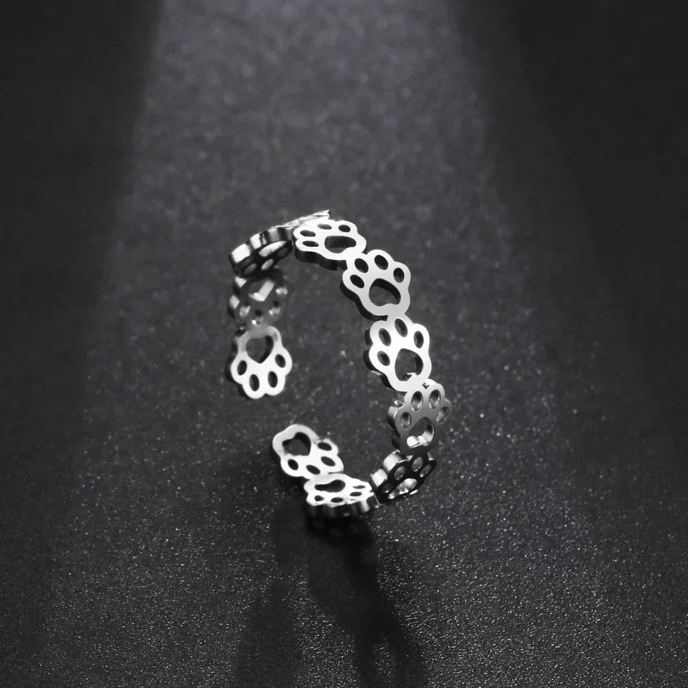 Bague Ajustable en Argent et Or avec Empreinte de Patte – OVA