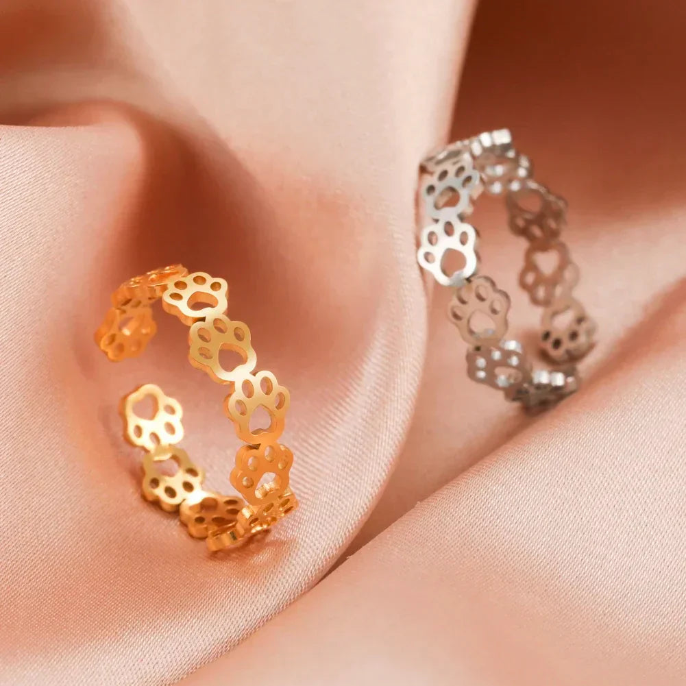Bague Ajustable en Argent et Or avec Empreinte de Patte – OVA