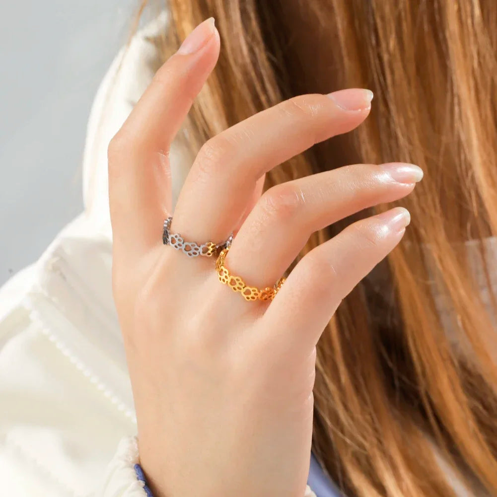 Bague Ajustable en Argent et Or avec Empreinte de Patte – OVA