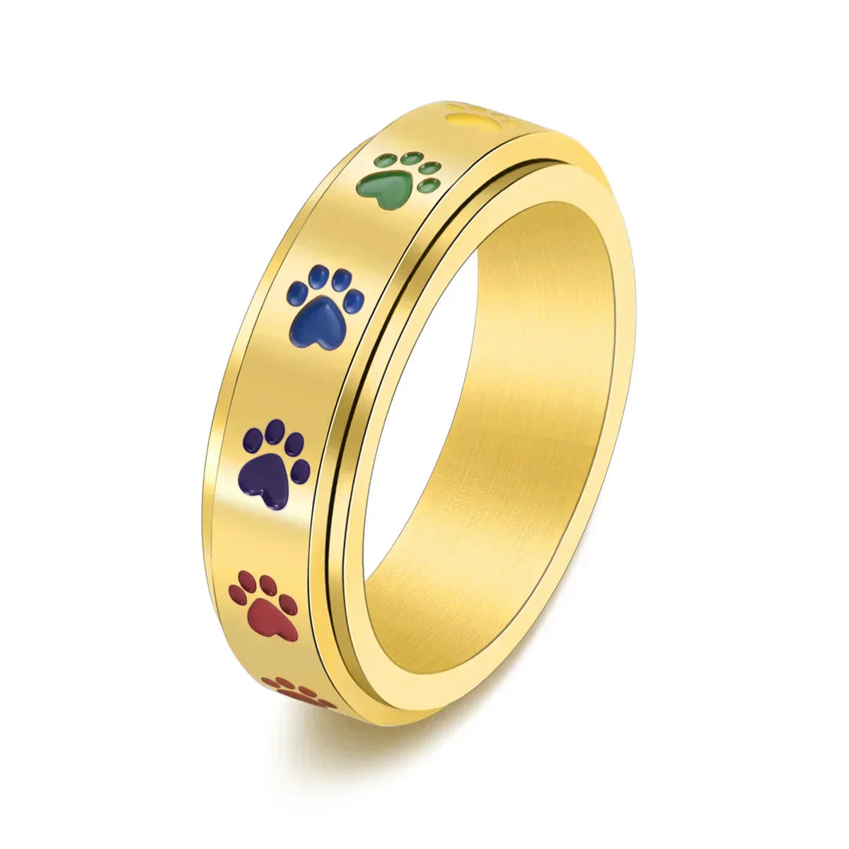 Bague Anti-Stress Rotative en Or et Argent avec Motifs de Pattes Colorées – Thea