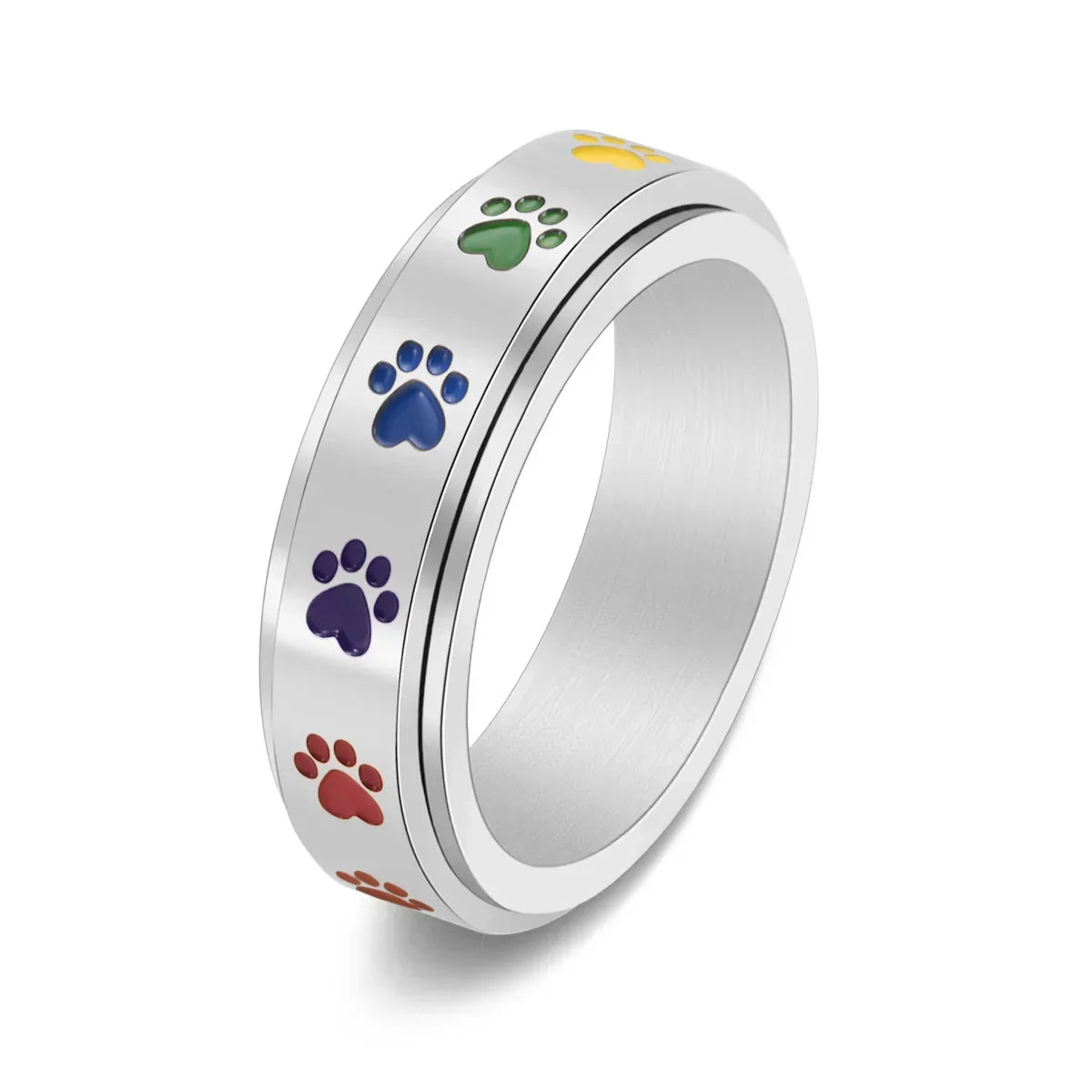 Bague Anti-Stress Rotative en Or et Argent avec Motifs de Pattes Colorées – Thea