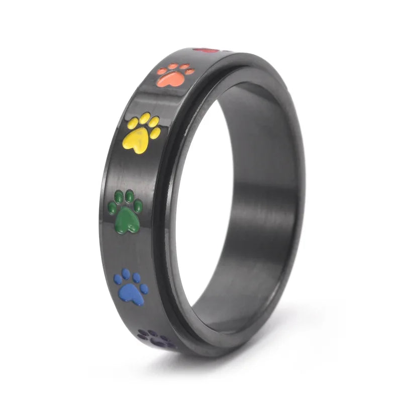 Bague Anti-Stress Rotative en Or et Argent avec Motifs de Pattes Colorées – Thea