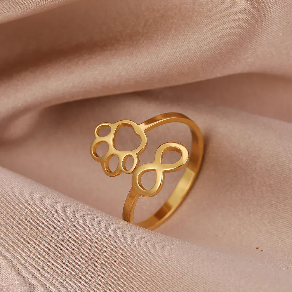 Bague Infinity Ajustable en Argent et Or avec Motif d'Empreinte de Patte – AYLA
