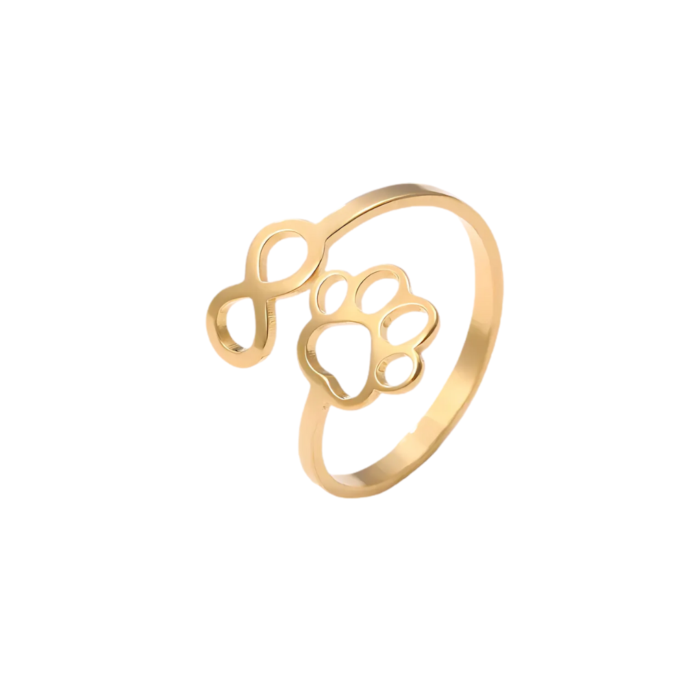 Bague Infinity Ajustable en Argent et Or avec Motif d'Empreinte de Patte – AYLA
