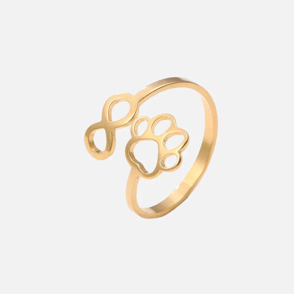 Bague Infinity Ajustable en Argent et Or avec Motif d'Empreinte de Patte – AYLA