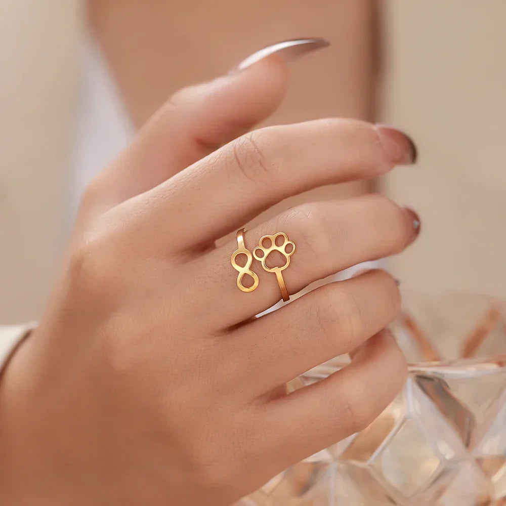 Bague Infinity Ajustable en Argent et Or avec Motif d'Empreinte de Patte – AYLA