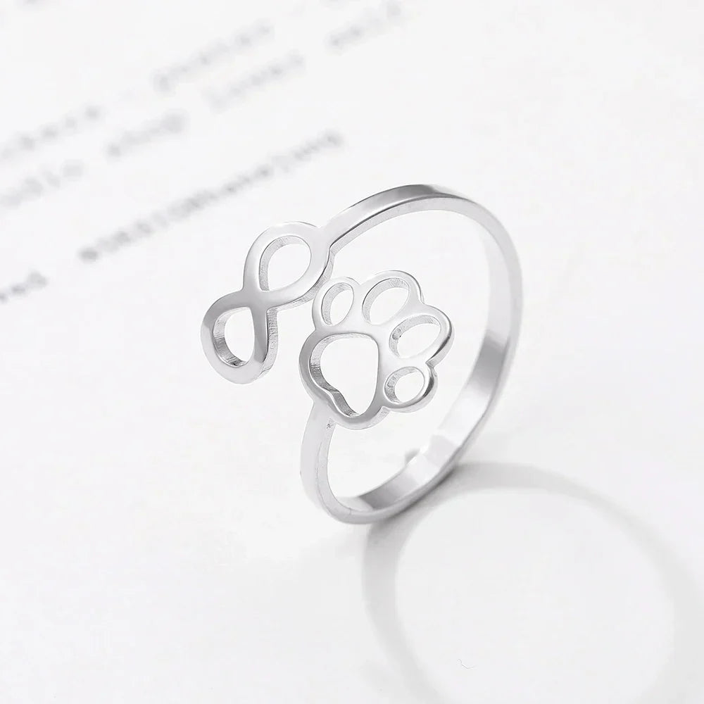 Bague Infinity Ajustable en Argent et Or avec Motif d'Empreinte de Patte – AYLA