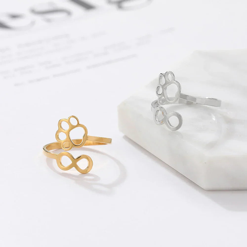Bague Infinity Ajustable en Argent et Or avec Motif d'Empreinte de Patte – AYLA