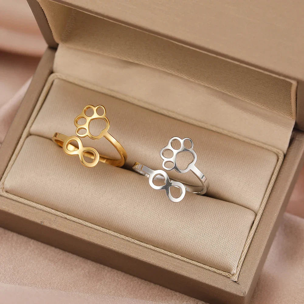 Bague Infinity Ajustable en Argent et Or avec Motif d'Empreinte de Patte – AYLA