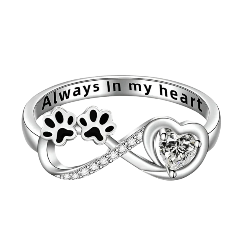 Bague en Argent 925 avec Cœur en Zircone et Symboles de Pattes et d'Infini - Arina