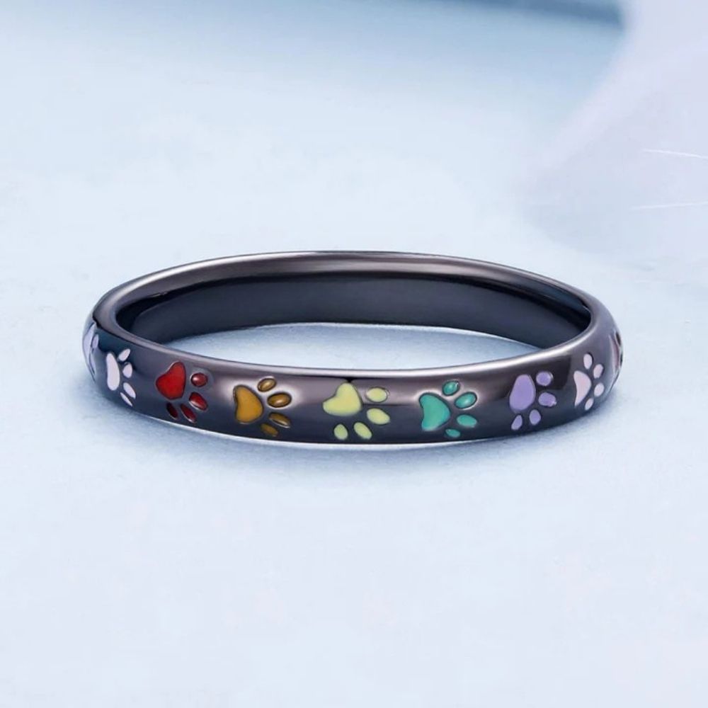 Bague en Argent 925 avec Empreinte de Patte Émaillée – Sena