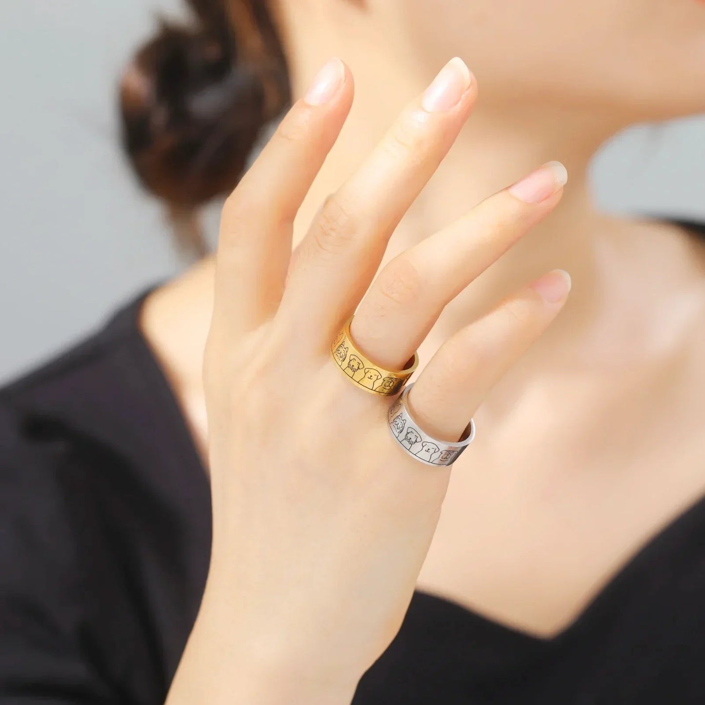 Bague en Or et Argent avec Pattes Gravées – Nika