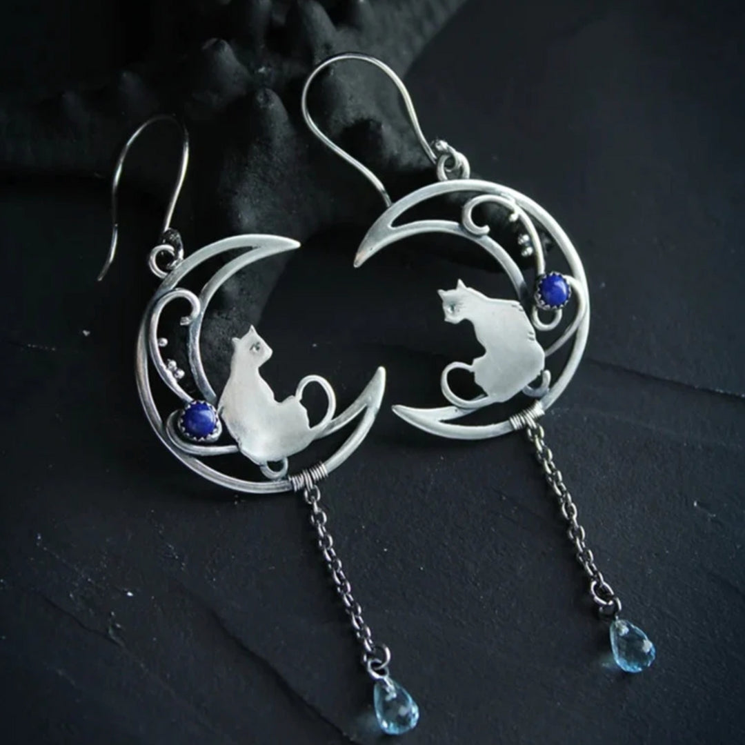 Boucles d'oreilles boho en argent avec de la zircone bleue - Mino