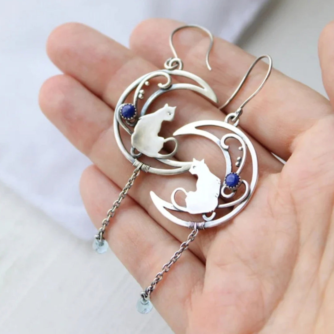 Boucles d'oreilles boho en argent avec de la zircone bleue - Mino