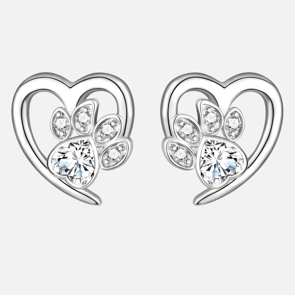Boucles d'oreilles en forme de cœur incrusté de pattes de chien - Livia