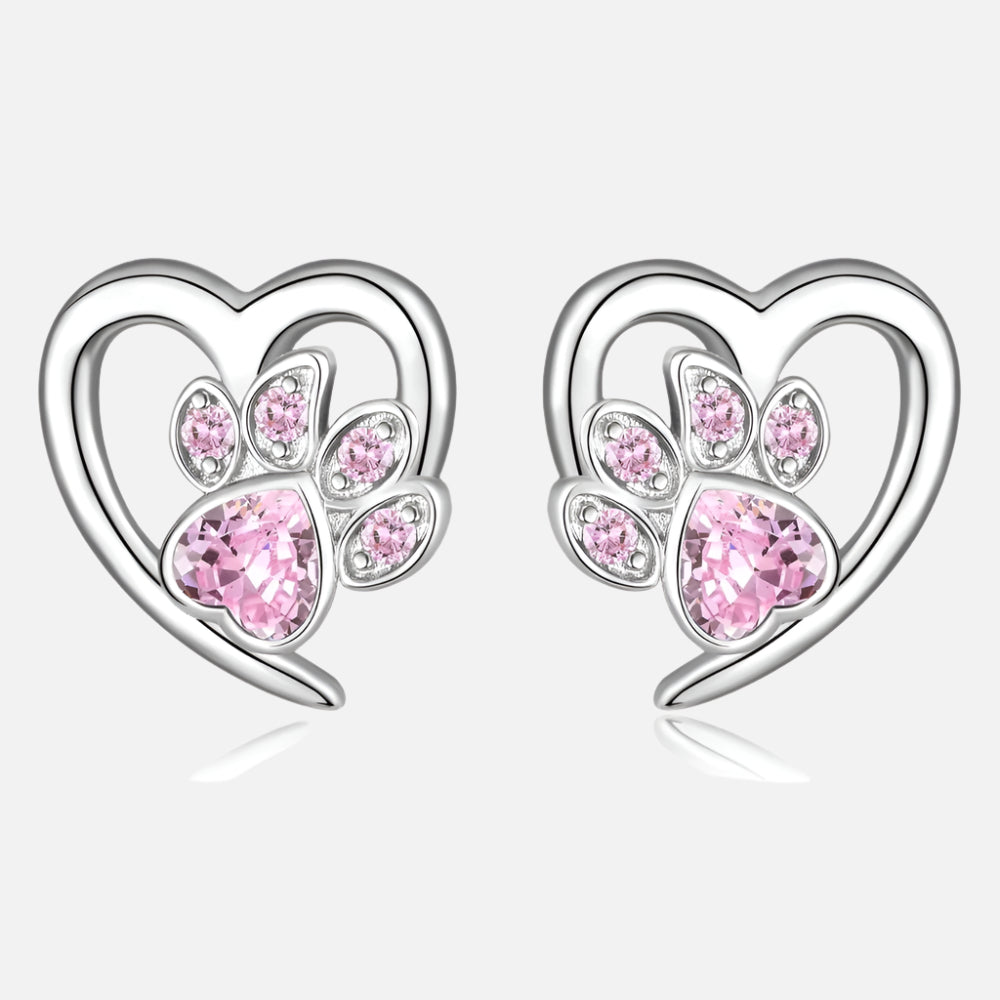 Boucles d'oreilles en forme de cœur incrusté de pattes de chien - Livia