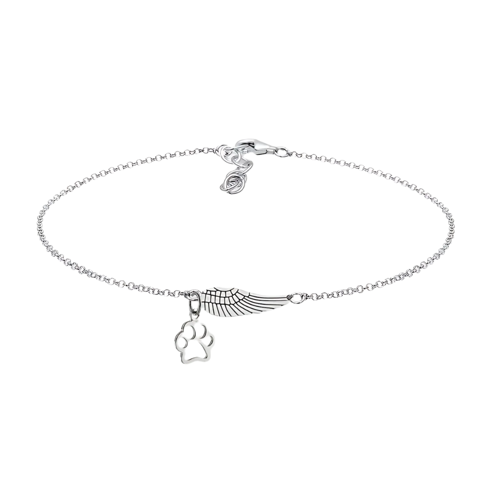 Bracelet Commémoratif en Argent avec Aile d'Ange et Empreinte de Patte – Marike
