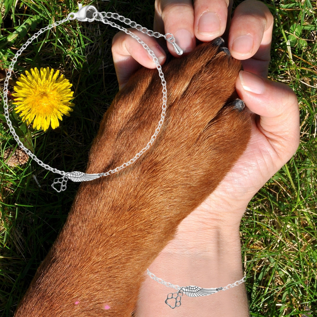 Bracelet Commémoratif en Argent avec Aile d'Ange et Empreinte de Patte – Marike
