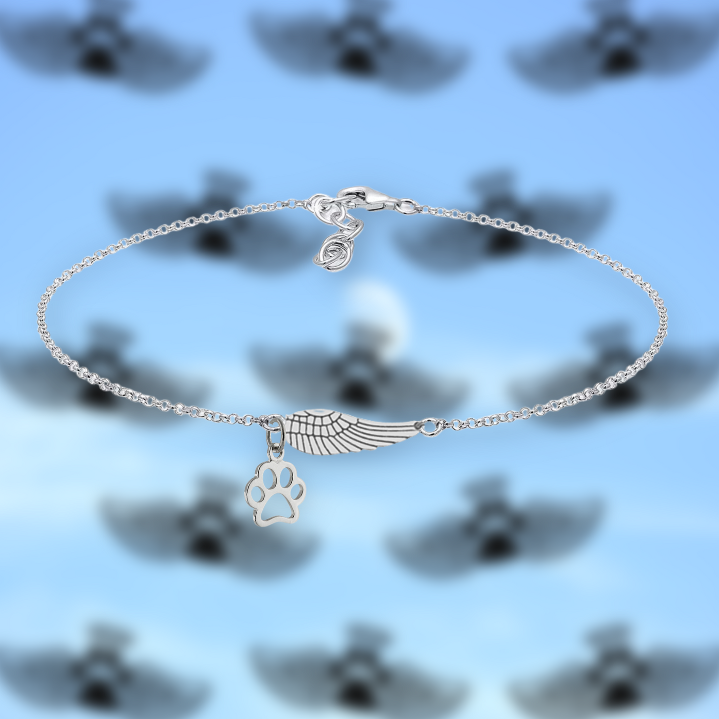 Bracelet Commémoratif en Argent avec Aile d'Ange et Empreinte de Patte – Marike