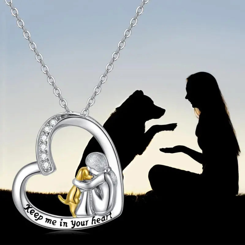 Collier en argent 925 avec motif de cœur et de chien - Milia