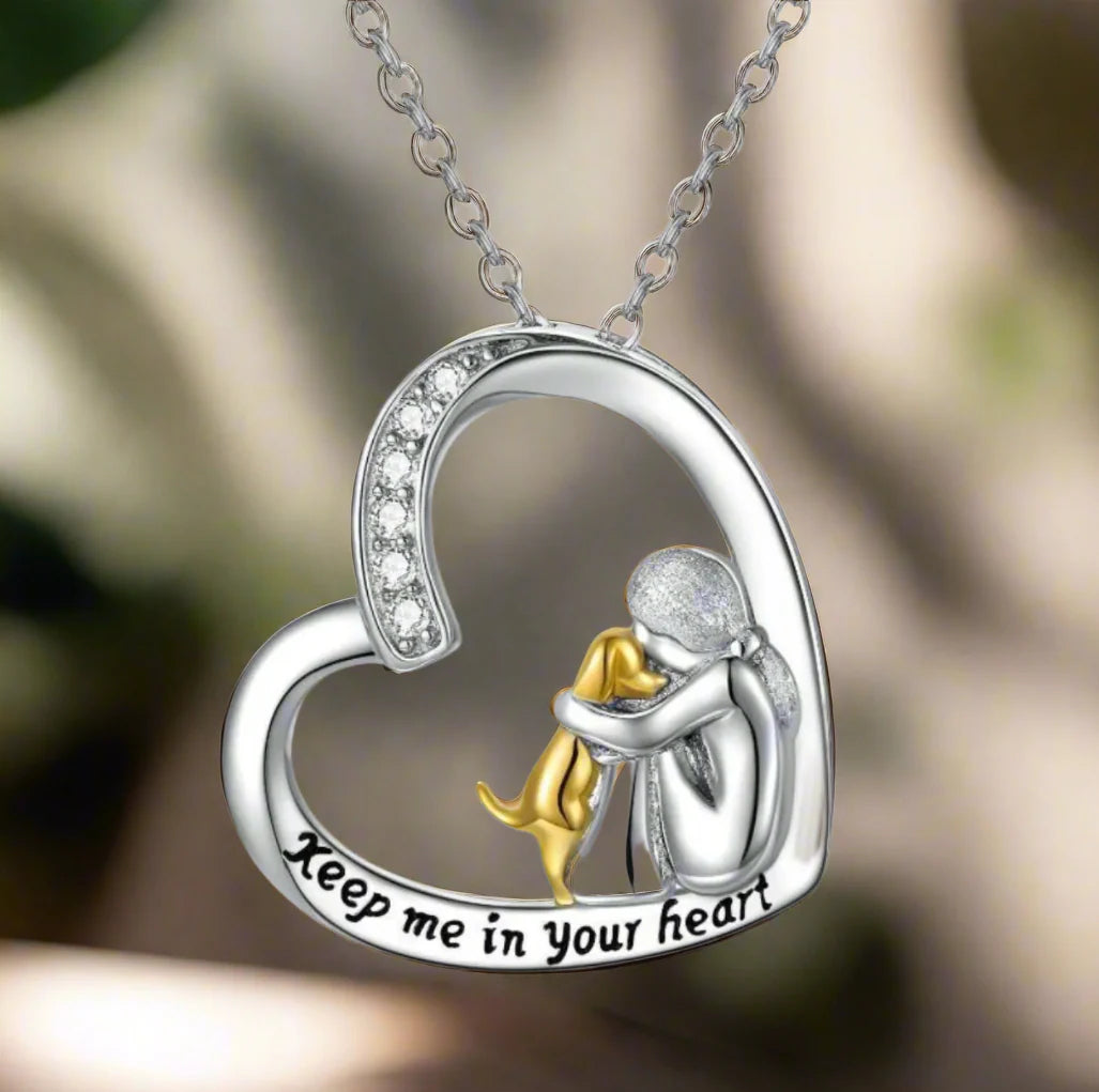 Collier en argent 925 avec motif de cœur et de chien - Milia