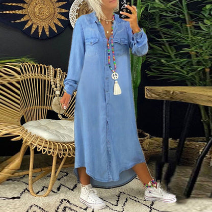 Sofia™ | Robe Maxi à Manches Longues en Denim