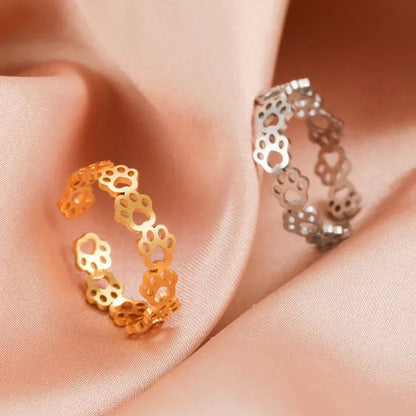 Bague Ajustable en Argent et Or avec Empreinte de Patte – OVA