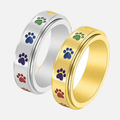 Bague Anti-Stress Rotative en Or et Argent avec Motifs de Pattes Colorées – Thea