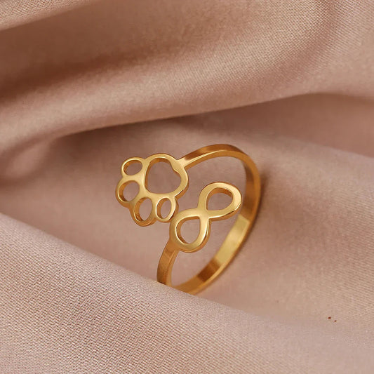 Bague Infinity Ajustable en Argent et Or avec Motif d'Empreinte de Patte – AYLA