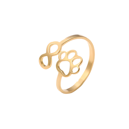 Bague Infinity Ajustable en Argent et Or avec Motif d'Empreinte de Patte – AYLA