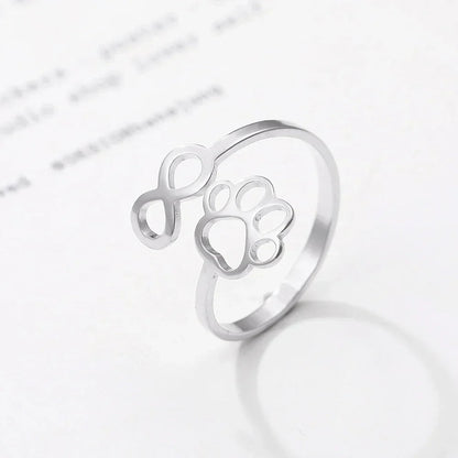 Bague Infinity Ajustable en Argent et Or avec Motif d'Empreinte de Patte – AYLA