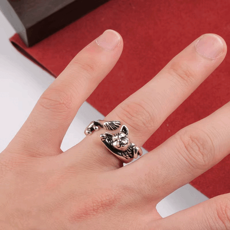 Bague Vintage en Argent en Forme de Chat – Mirelle