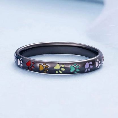 Bague en Argent 925 avec Empreinte de Patte Émaillée – Sena