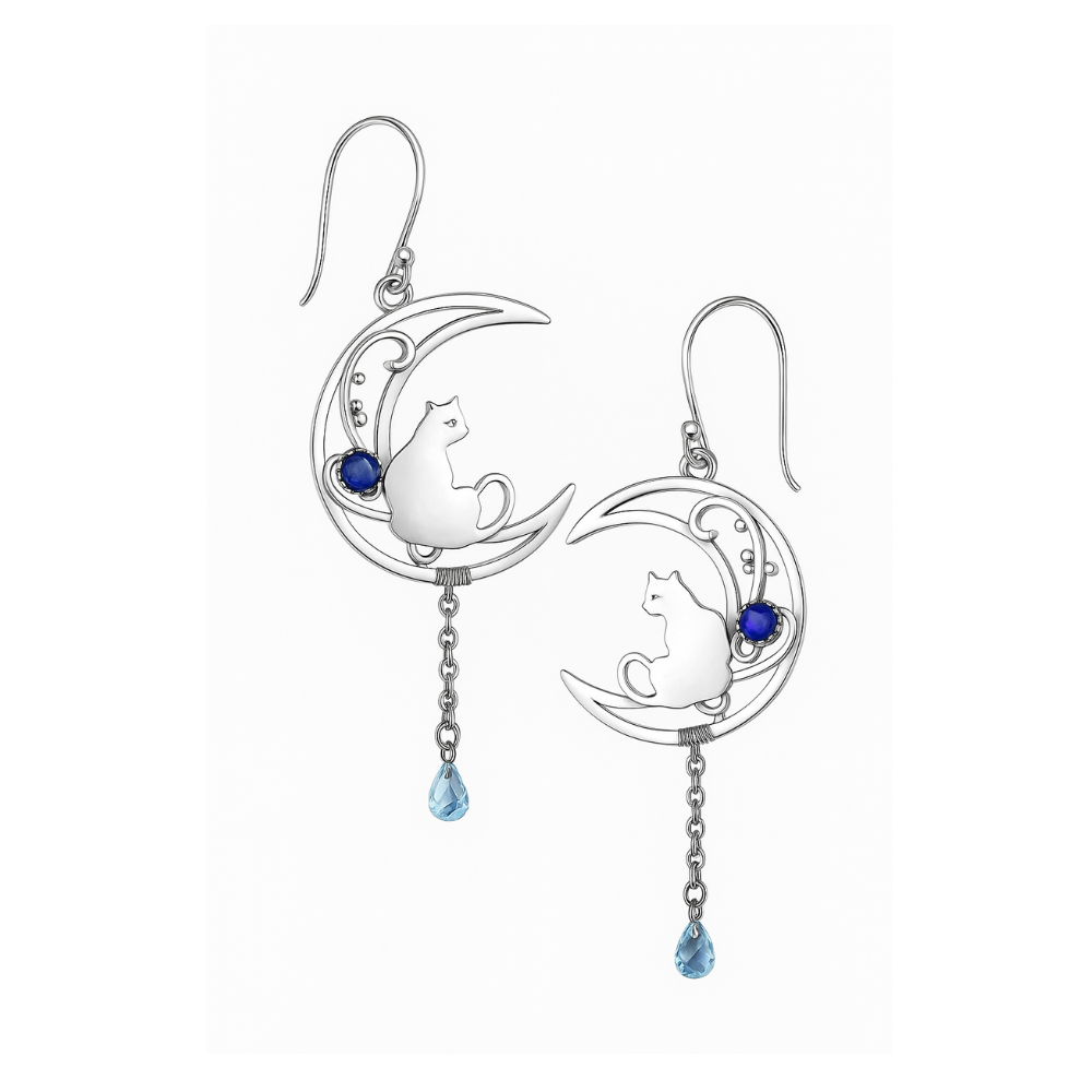 Boucles d'oreilles boho en argent avec de la zircone bleue - Mino
