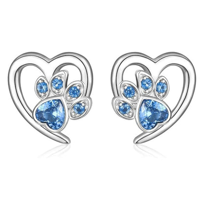 Boucles d'oreilles en forme de cœur incrusté de pattes de chien - Livia