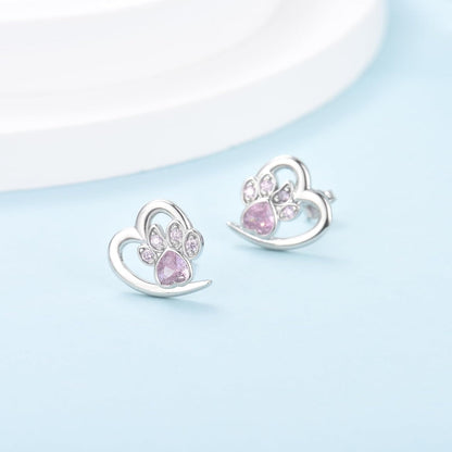 Boucles d'oreilles en forme de cœur incrusté de pattes de chien - Livia
