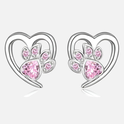 Boucles d'oreilles en forme de cœur incrusté de pattes de chien - Livia