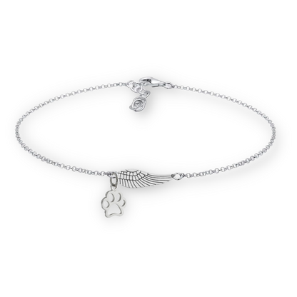 Bracelet Commémoratif en Argent avec Aile d'Ange et Empreinte de Patte – Marike