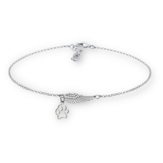 Bracelet Commémoratif en Argent avec Aile d'Ange et Empreinte de Patte – Marike