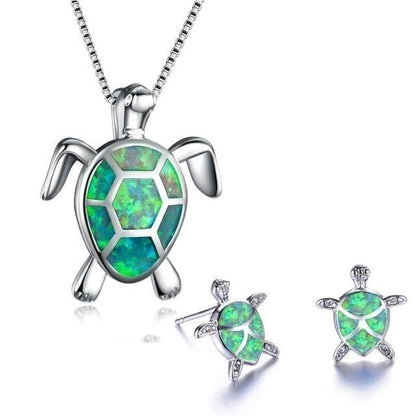 NAIAE - Ensemble en collier et boucles d'oreilles avec tortue de mer en argent et opale