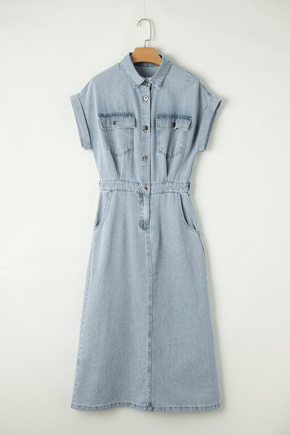 Sofia® | Robe en Jean Élégante avec Manches Courtes en Chauve-Souris